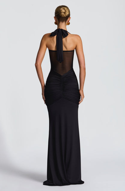 Noireva | Damska Elegancka Sukienka Maxi Halter z Marszczeniem