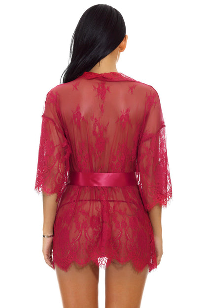 VYLAH – Eyelash Lace & Mesh Robe - LivingCurves Apparel & Accessories > Clothing > Lingerie Black / Small