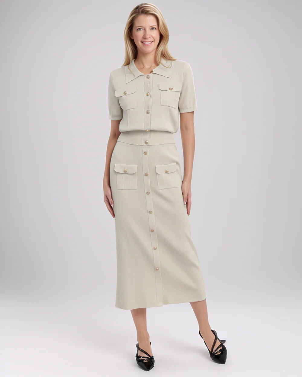 Wanda Cutino Elegant Autumn Dress - hem and skirt fall detail