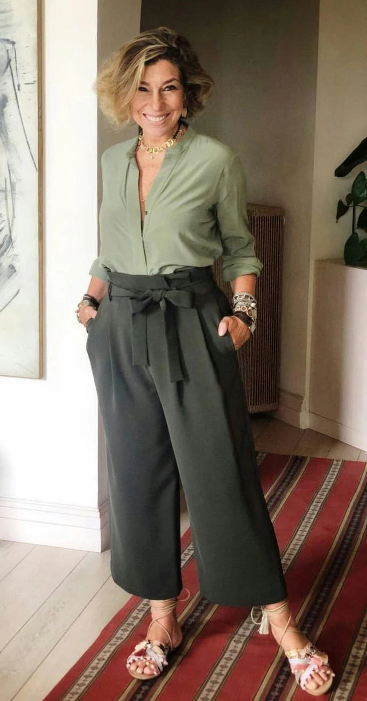 Wanda Cutino Elegant Autumn Dress - styled with accessories view