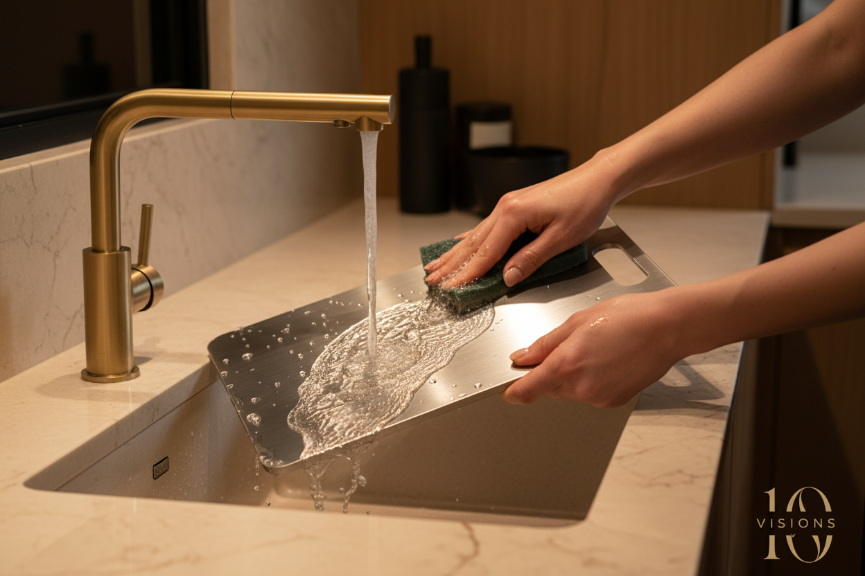 Washing stainless steel cutting board
