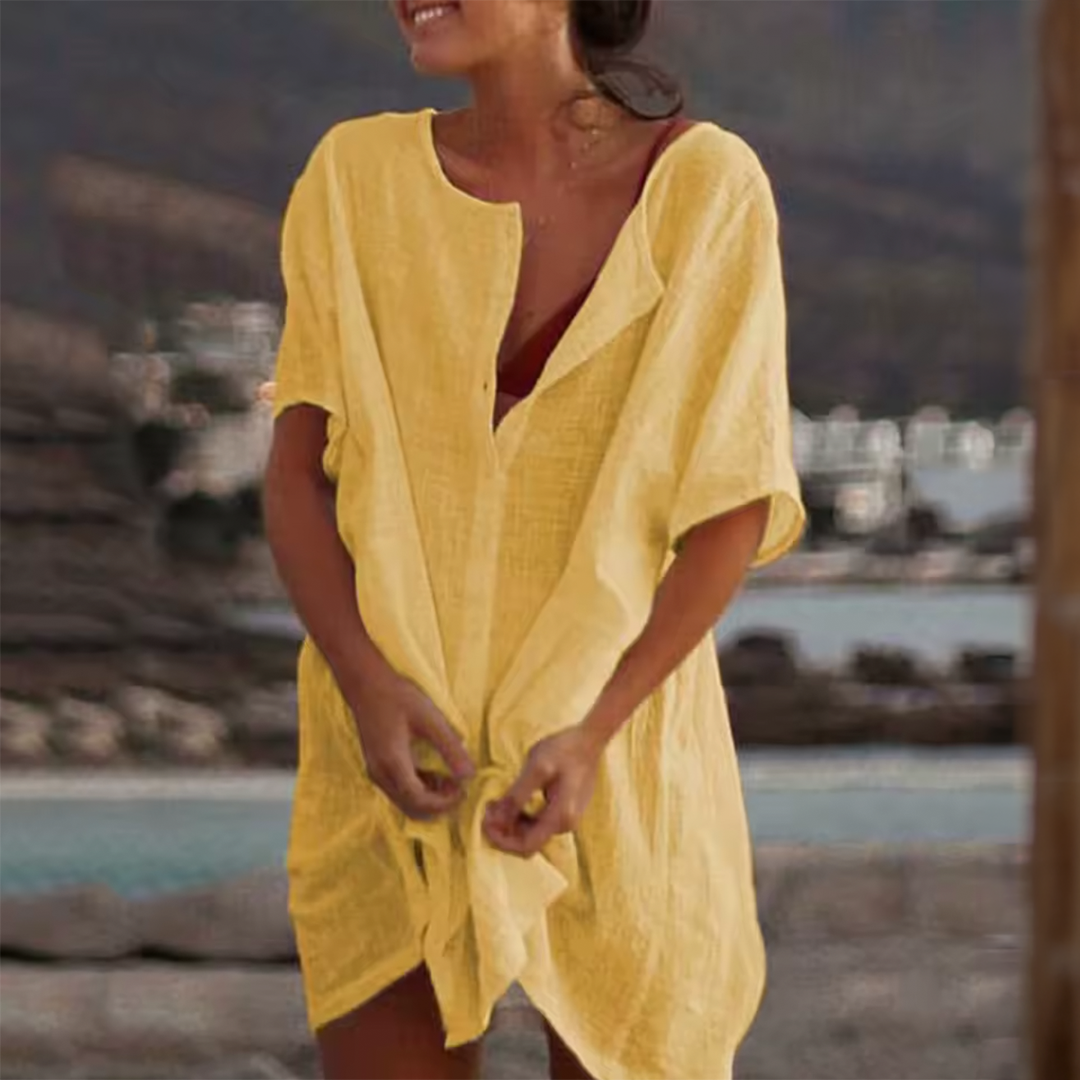 GlamMouris™ | Ensfarget, løs bluse med korte ermer