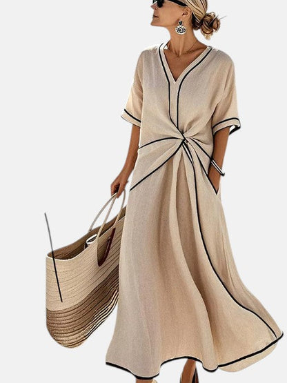 Carlota - Vestido de lino con detalle drapeado