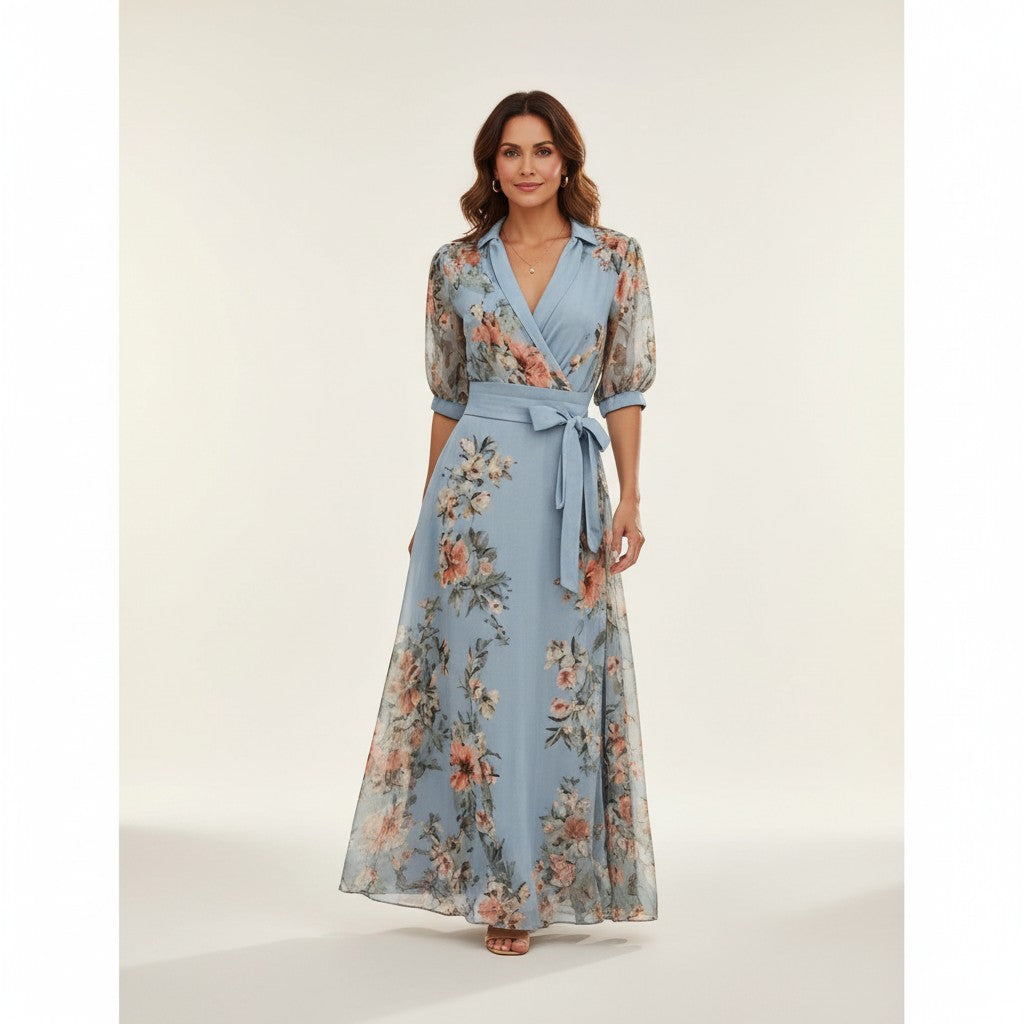 Valeria - Vestido midi con cuello en v y estampado floral