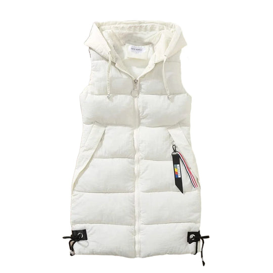 Liora - Veste chic à capuche sans manches avec poches zippées