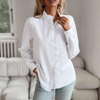 Elara™ | Feminin Bluse med Elegante Flæser