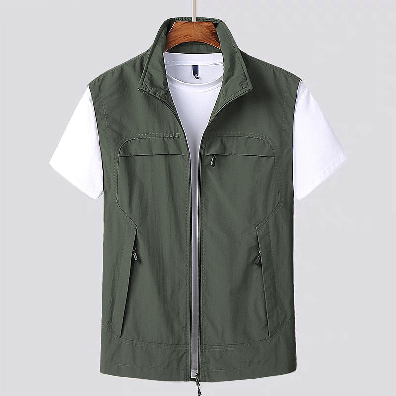 Men's Cardigan Short Sleeves and Multiple Pockets