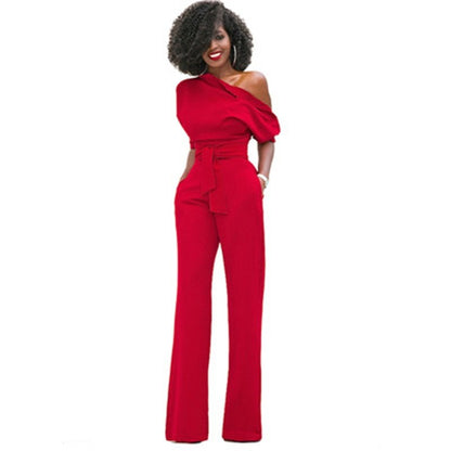 Rosa | Women's Off Shoulder Wide Leg Jumpsuit Belted Formal