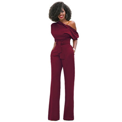 Rosa | Women's Off Shoulder Wide Leg Jumpsuit Belted Formal