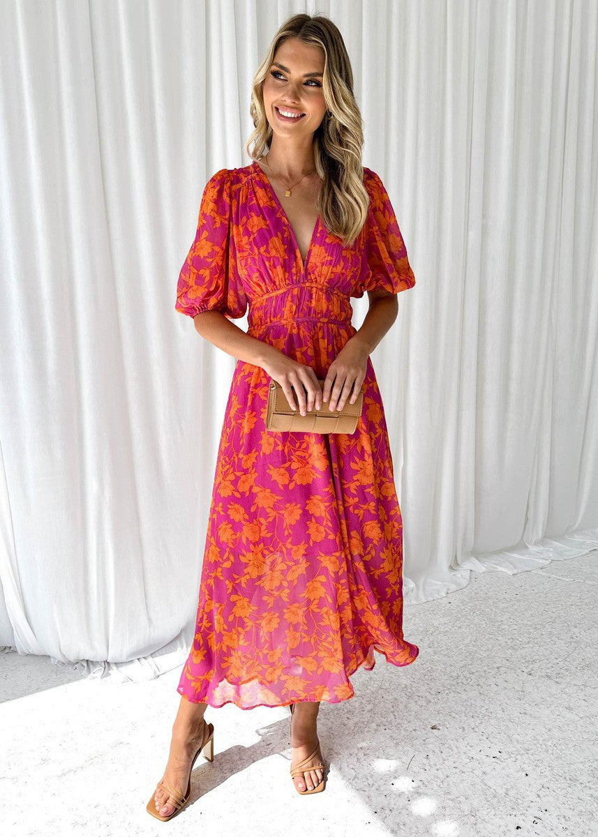 Annara – Floral V Neck Maxi Wedding Guest Dress