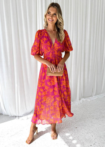 Annara – Floral V Neck Maxi Wedding Guest Dress