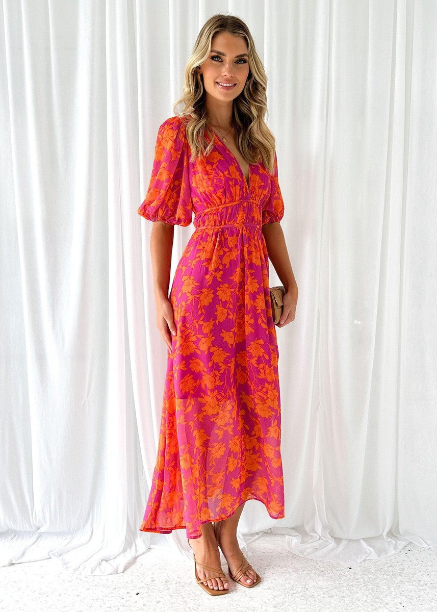 Annara – Floral V Neck Maxi Wedding Guest Dress