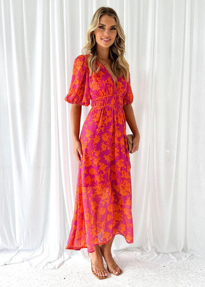 Annara – Floral V Neck Maxi Wedding Guest Dress