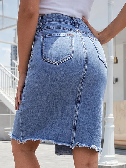 Women's High Waist Front Slit Midi Skirt