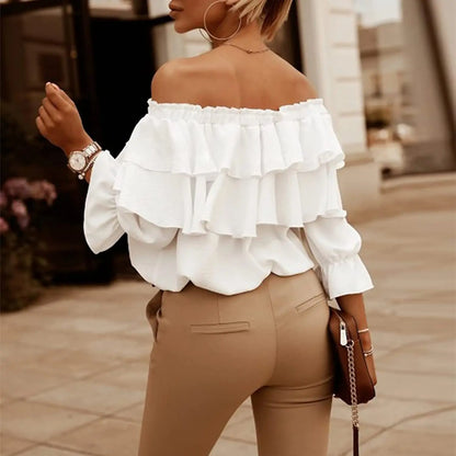 Women’s Off-Shoulder Long Sleeve Ruffled Top