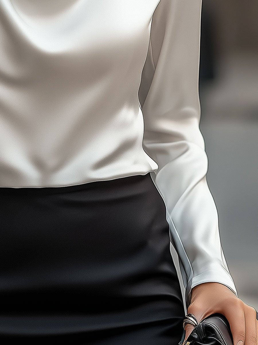 Image of Women's Draped Neck Long Sleeve Blouse