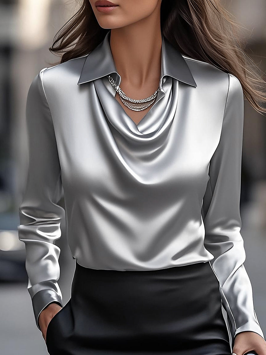 Image of Women's Draped Neck Long Sleeve Blouse