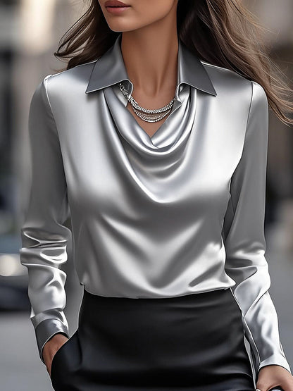 Image of Women's Draped Neck Long Sleeve Blouse