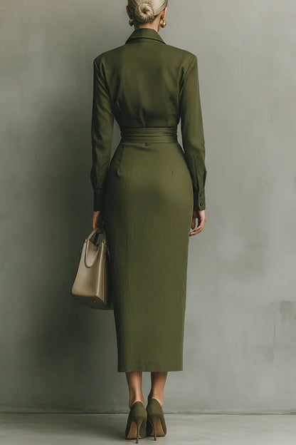 Image of Women's Long-Sleeve Shirt Midi Dress