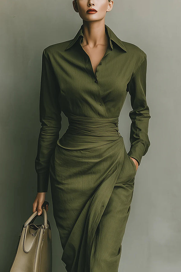 Image of Women's Long-Sleeve Shirt Midi Dress