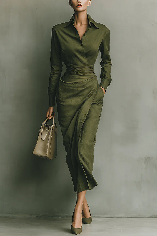Image of Women's Long-Sleeve Shirt Midi Dress