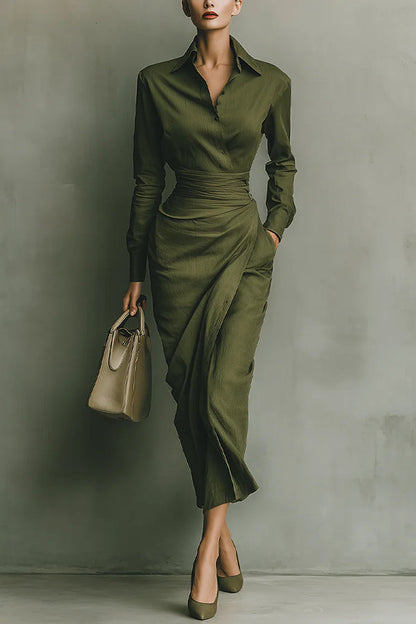Image of Women's Long-Sleeve Shirt Midi Dress