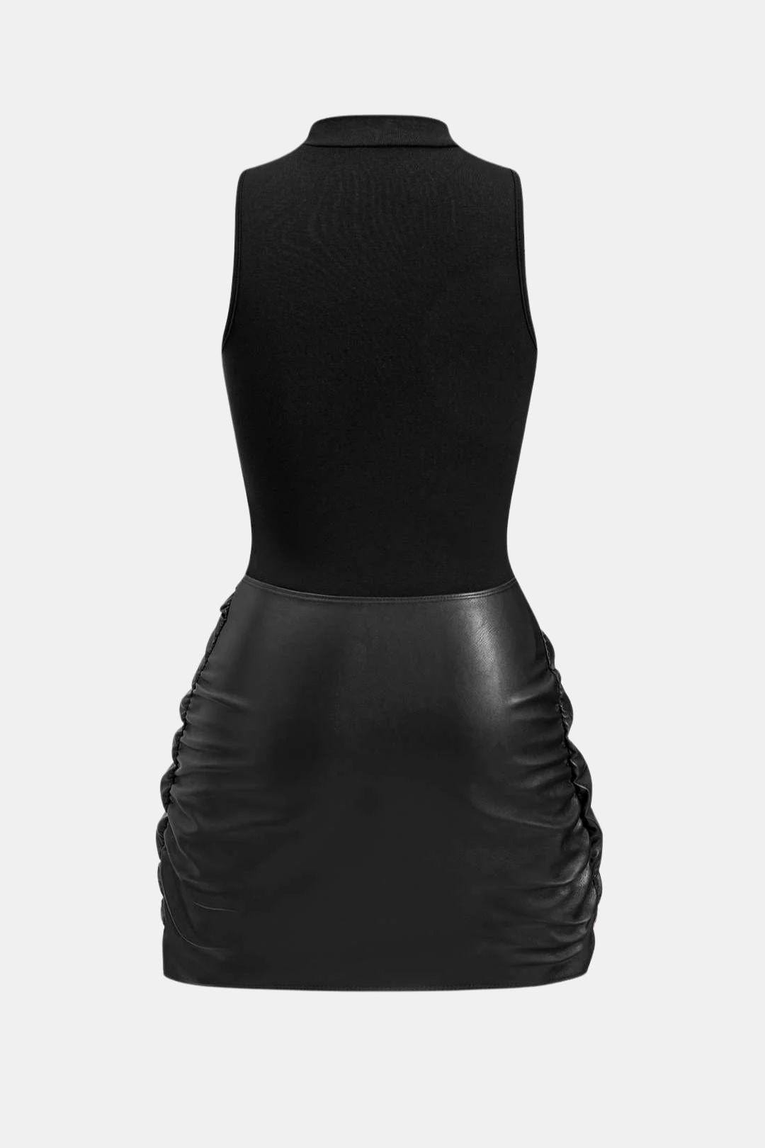 Image of Women's Sleeveless Faux Leather Bodycon Mini Dress