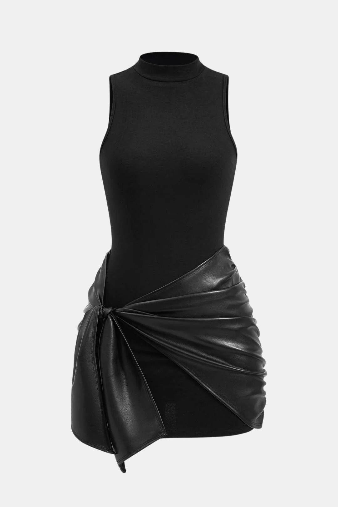 Image of Women's Sleeveless Faux Leather Bodycon Mini Dress