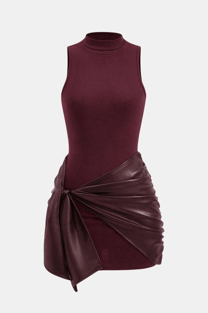 Image of Women's Sleeveless Faux Leather Bodycon Mini Dress