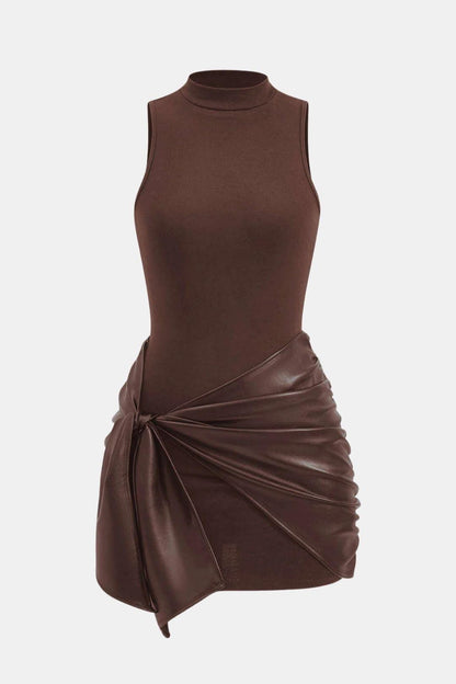Image of Women's Sleeveless Faux Leather Bodycon Mini Dress