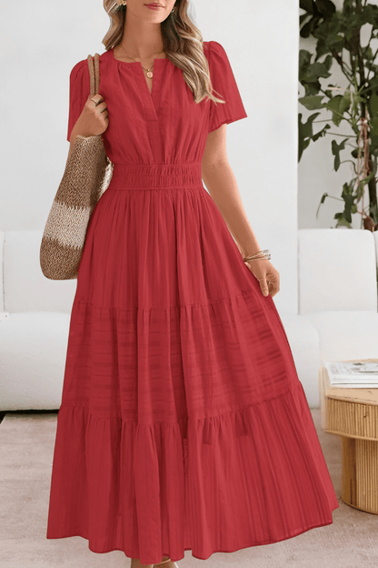 Image of Women's Split Neck A-Line Midi Dress