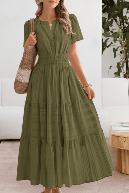 Image of Women's Split Neck A-Line Midi Dress