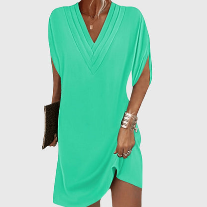 Robe courte col V portefeuille à manches chauve-souris pour femme