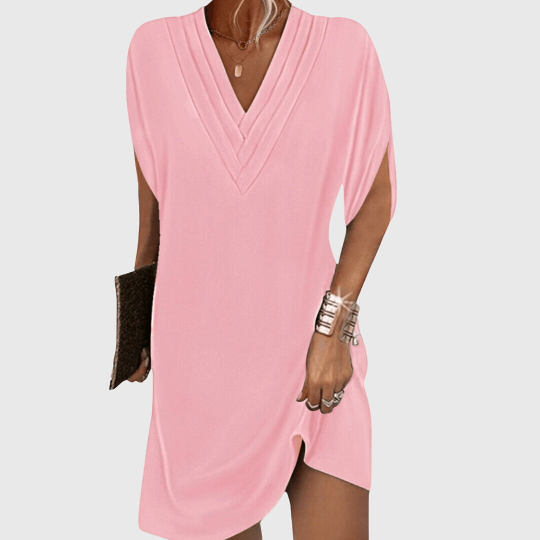 Robe courte col V portefeuille à manches chauve-souris pour femme