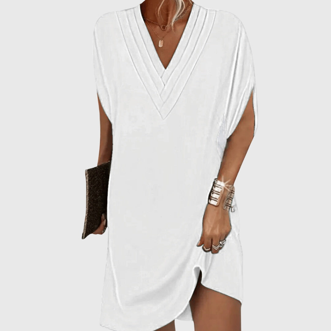 Robe courte col V portefeuille à manches chauve-souris pour femme