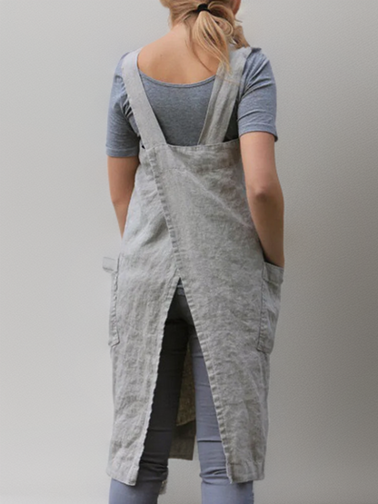 Women's Cotton-linen apron dress | Cross-Back Design & Practical Pockets | Everyday Crafting Essential