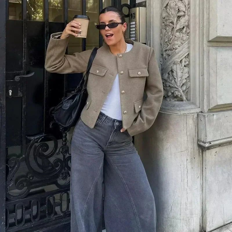 Chloe | Women's Cropped Button Front Bomber Jacket