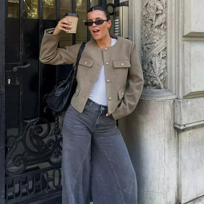 Chloe | Women's Cropped Button Front Bomber Jacket