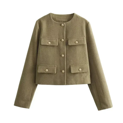 Chloe | Women's Cropped Button Front Bomber Jacket