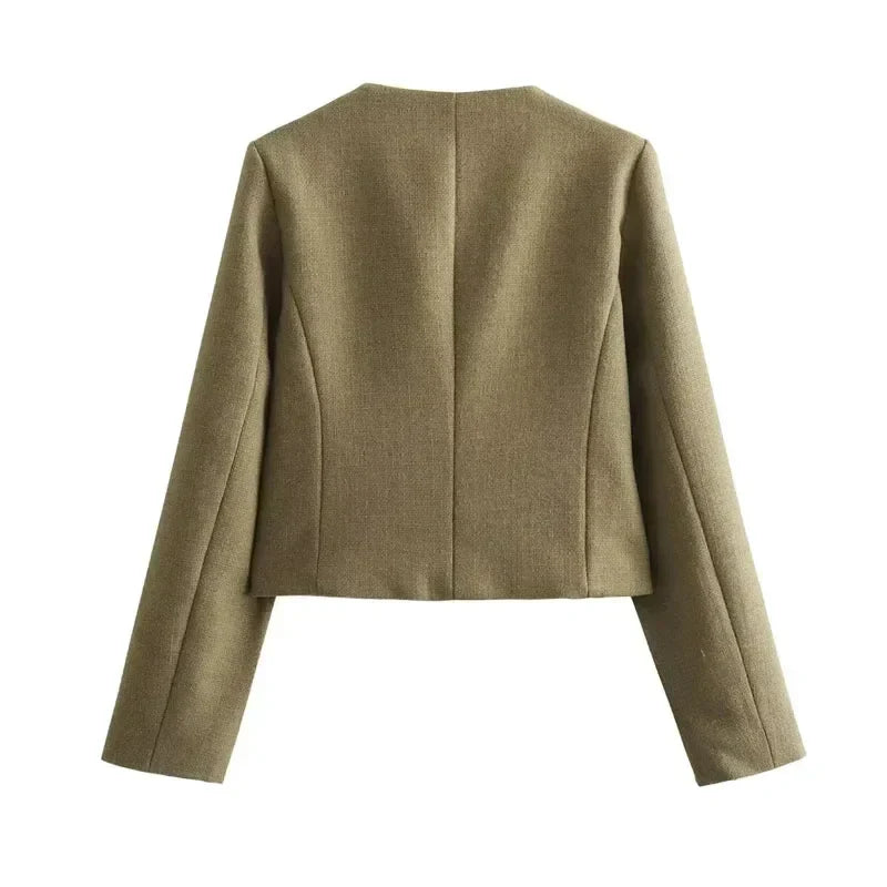 Chloe | Women's Cropped Button Front Bomber Jacket