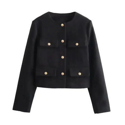 Chloe | Women's Cropped Button Front Bomber Jacket