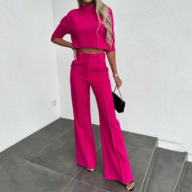 Women’s Cropped Top and Wide-Leg Trousers Set – Relaxed Two-Piece Outfit for Day or Evening