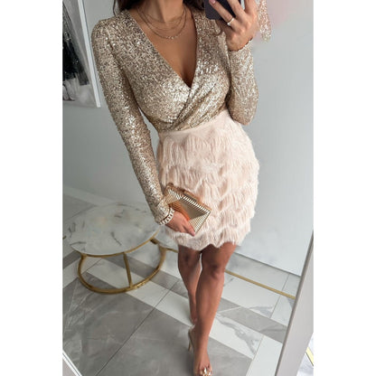 Women’s Glitter Mini Dress | Tailored Fit with Fringe Accents