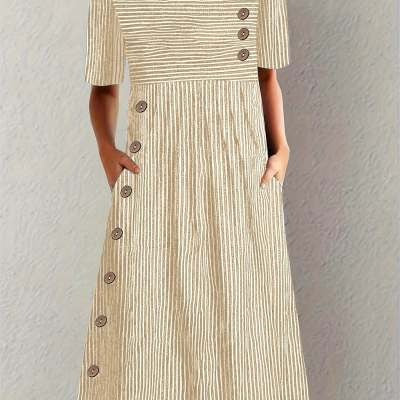 Women's Midi Dress with Pinstripe Pattern