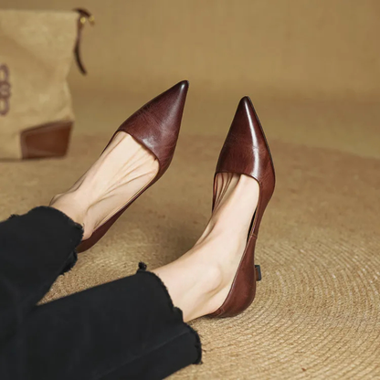 Women's Pointed-Toe Kitten Heel Pumps with V-Cut Topline and Closed Back