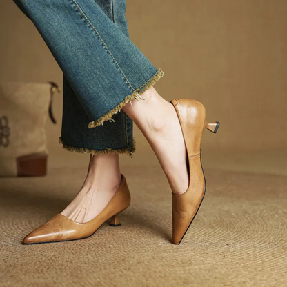 Women's Pointed-Toe Kitten Heel Pumps with V-Cut Topline and Closed Back
