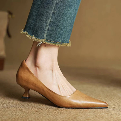 Women's Pointed-Toe Kitten Heel Pumps with V-Cut Topline and Closed Back