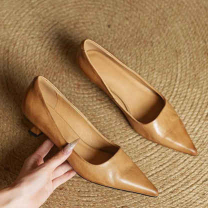 Women's Pointed-Toe Kitten Heel Pumps with V-Cut Topline and Closed Back