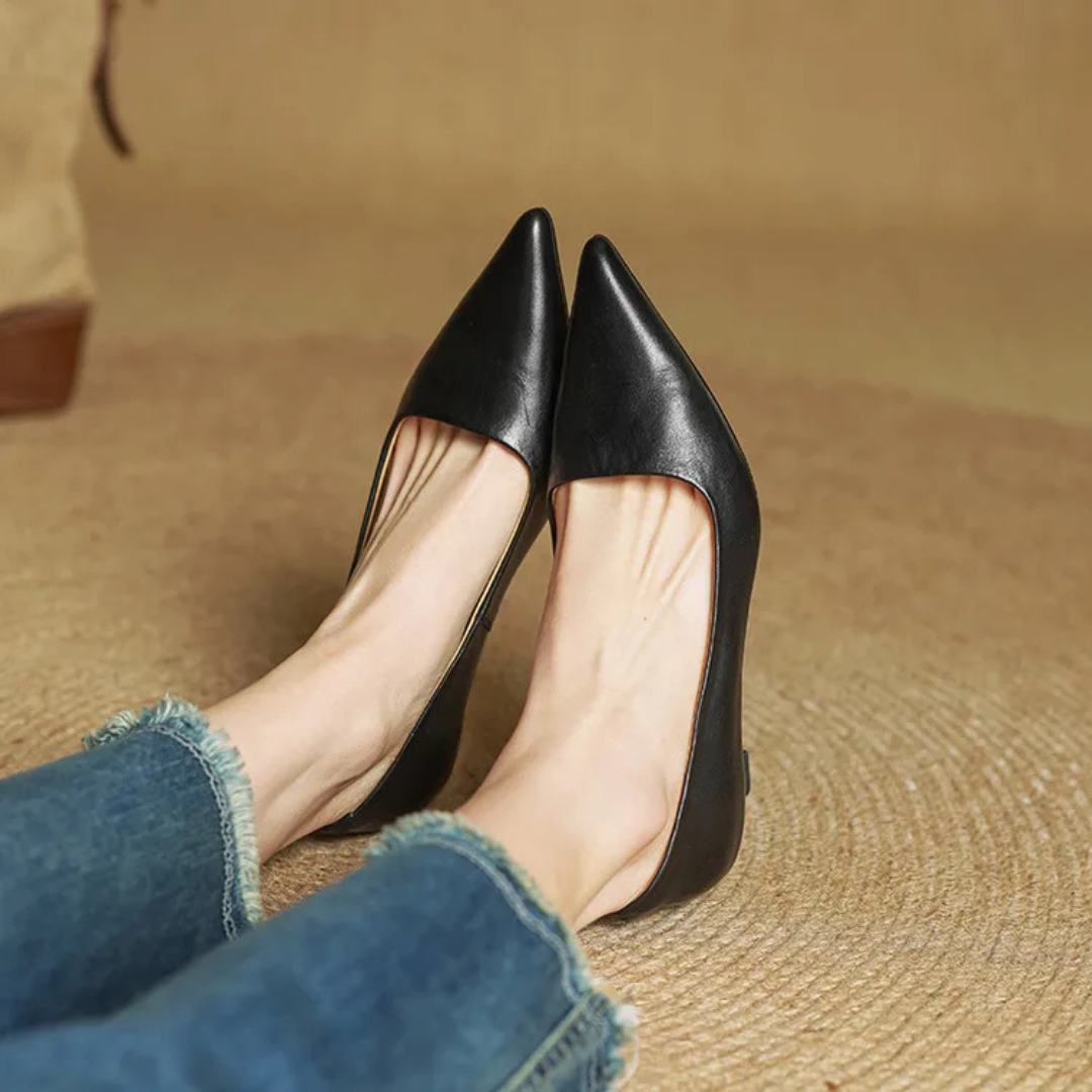 Women's Pointed-Toe Kitten Heel Pumps with V-Cut Topline and Closed Back