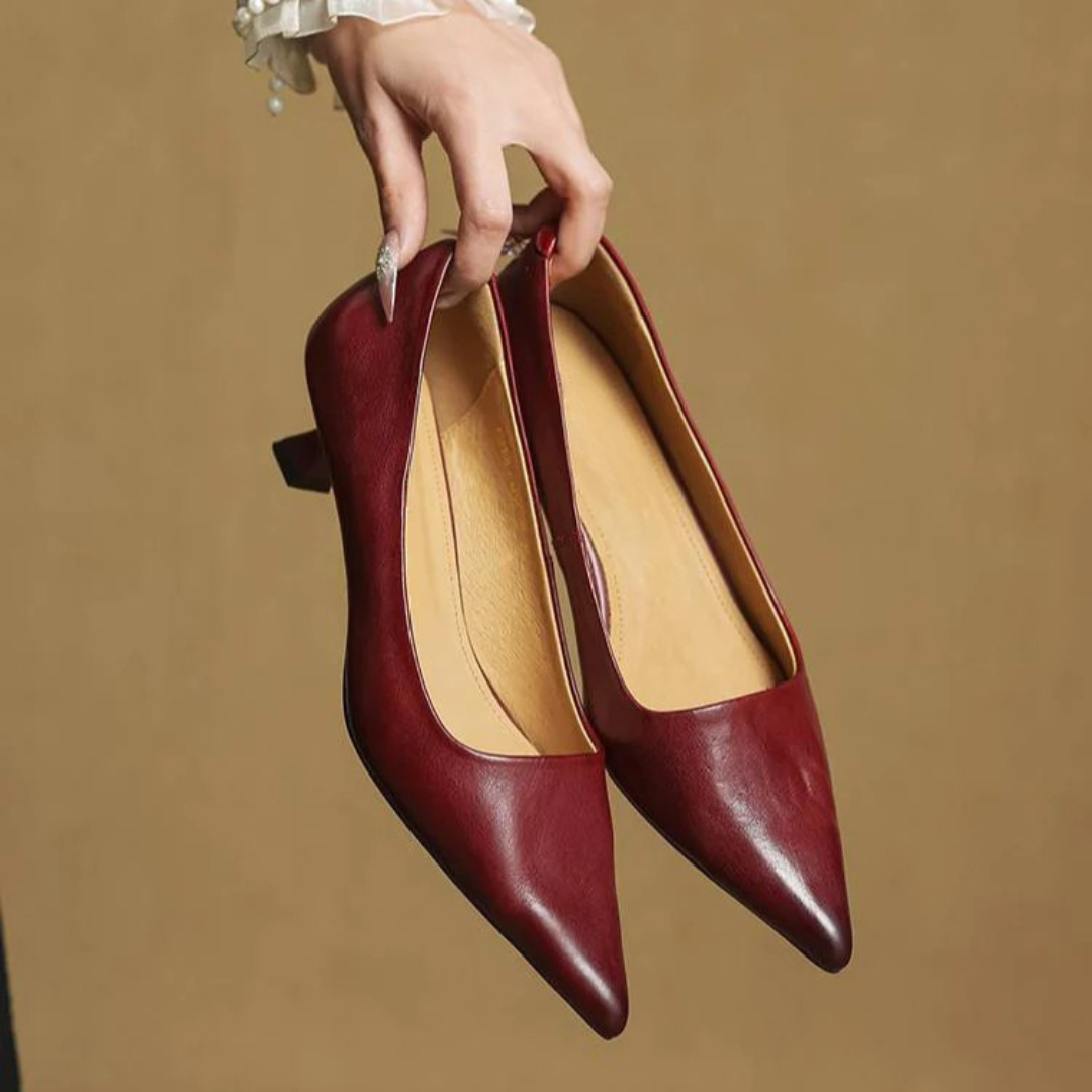 Women's Pointed-Toe Kitten Heel Pumps with V-Cut Topline and Closed Back